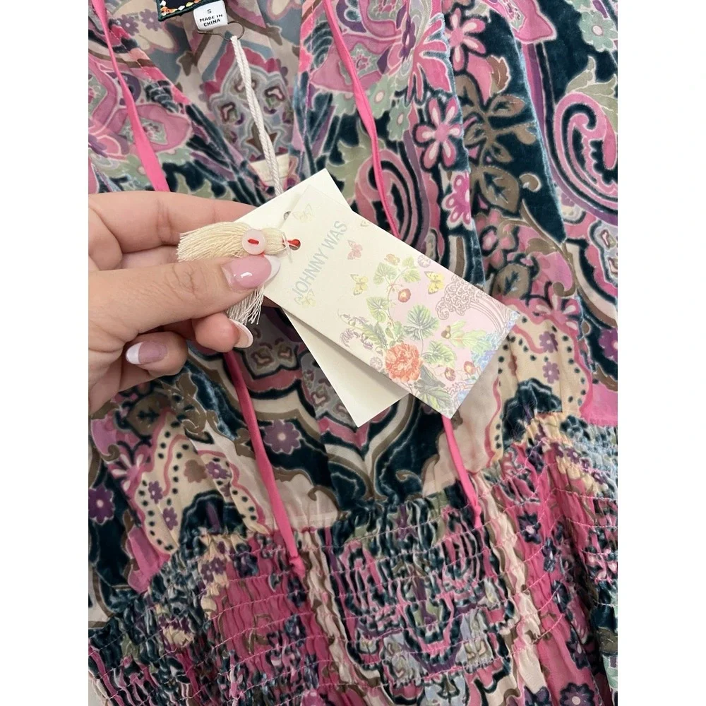 Johny Was Thia Burnout Dress Womens Size S Floral‎ Boho Festival Sheer Luxe Chic - Picture 6 of 15